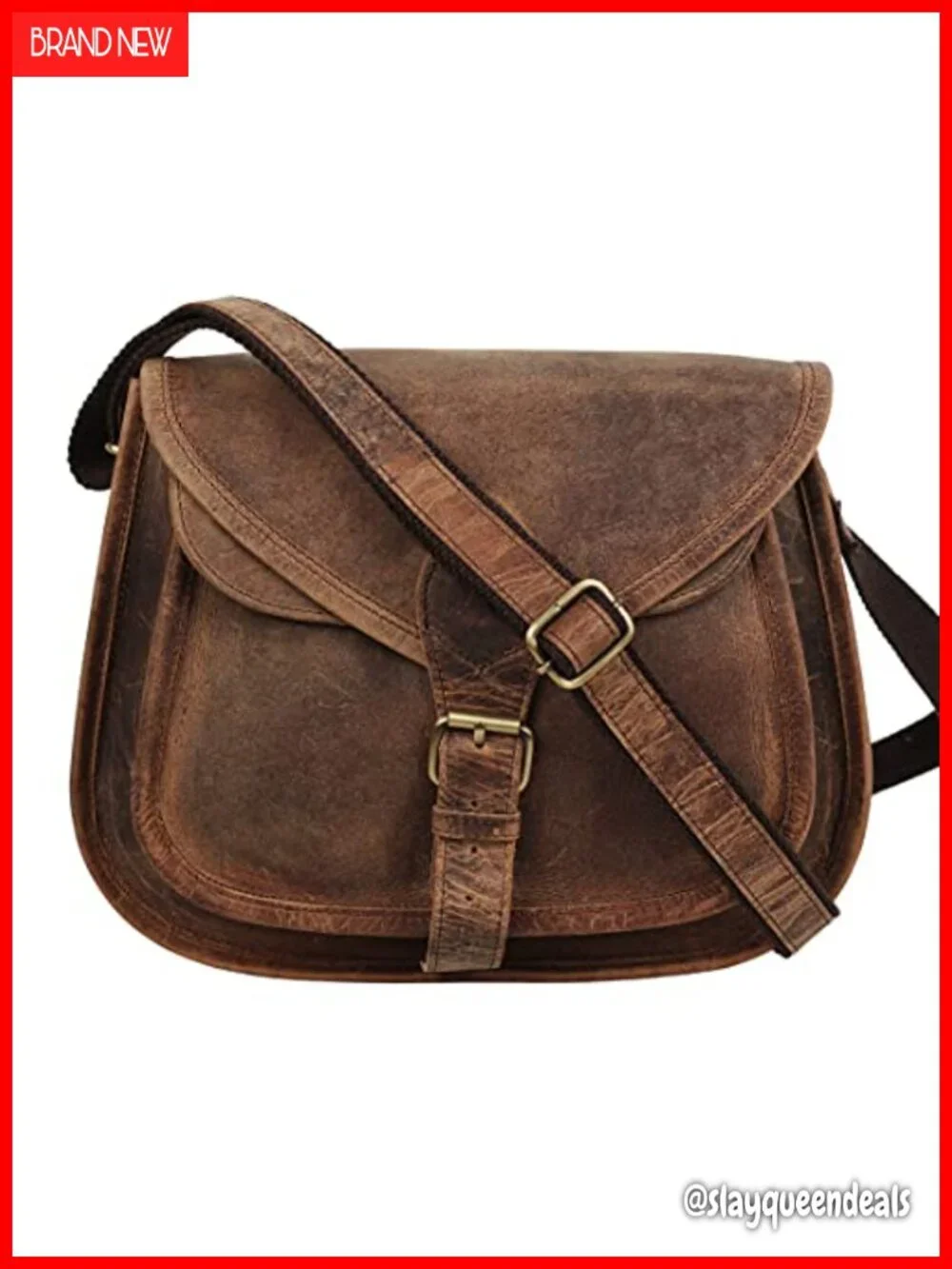 Full Grain Leather Crossbody Satchel Handbag w/ Multiple Pockets Shoulder Tote